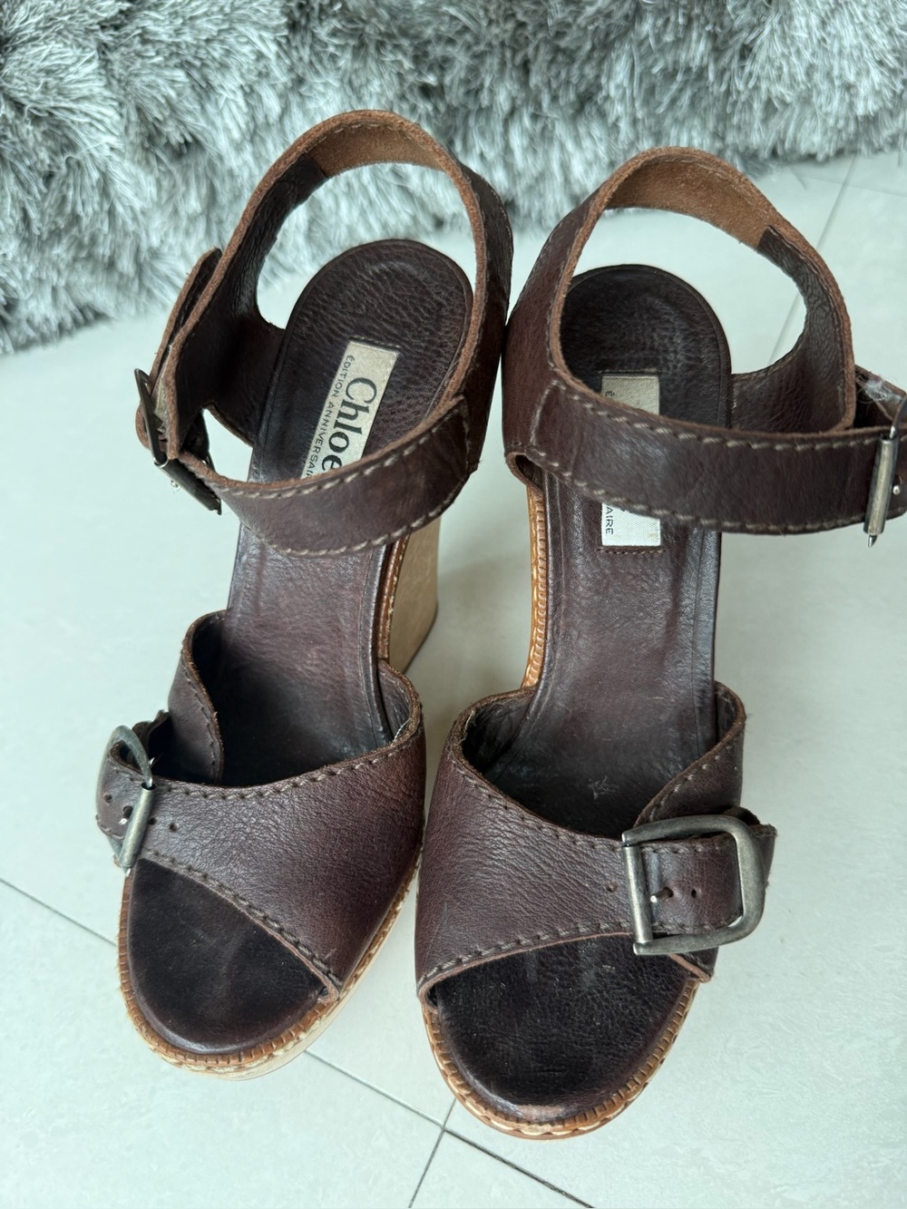 Chloé Édition Anniversaire Luxury Leather Wedge Sandals!